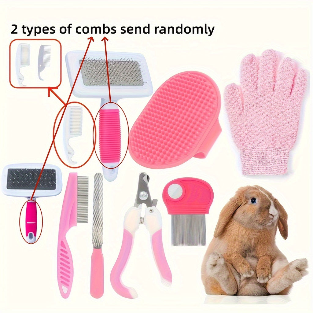 Mini Pet Grooming Kit - 8-Piece Pet Care Set with Nail Clippers & Bath Brush