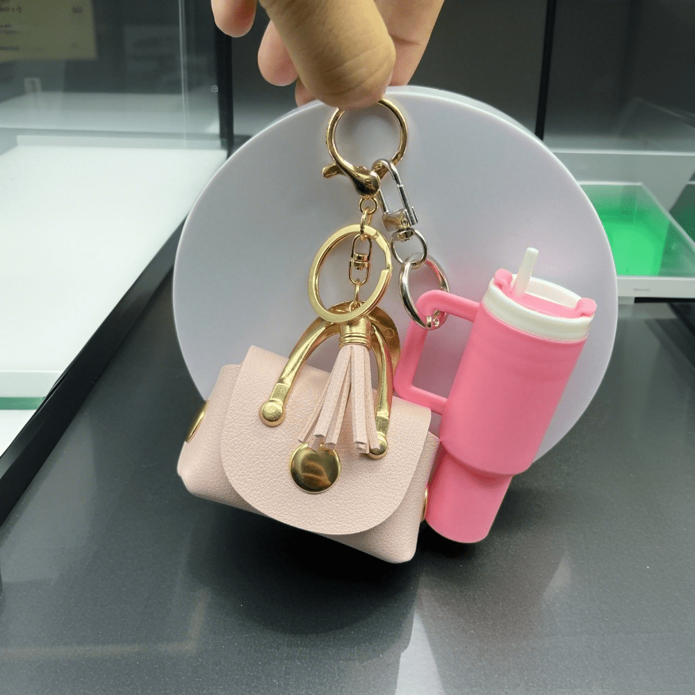 Mini Headphone Case Keychain – Cute Water Cup Charm for Keys & Bags