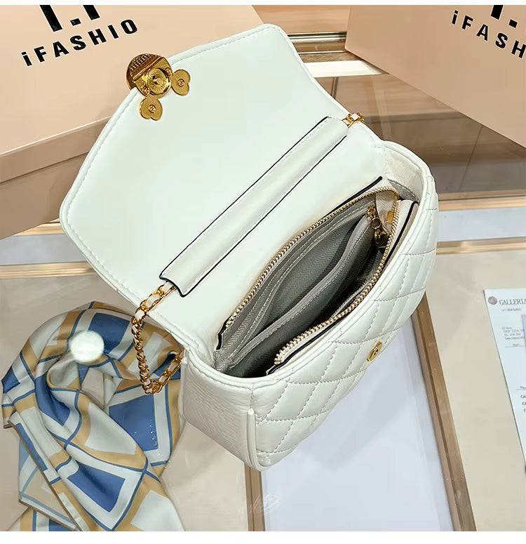 Mini Golden Ball Chain Bag - Leather Crossbody Square Purse with Mickey Detail