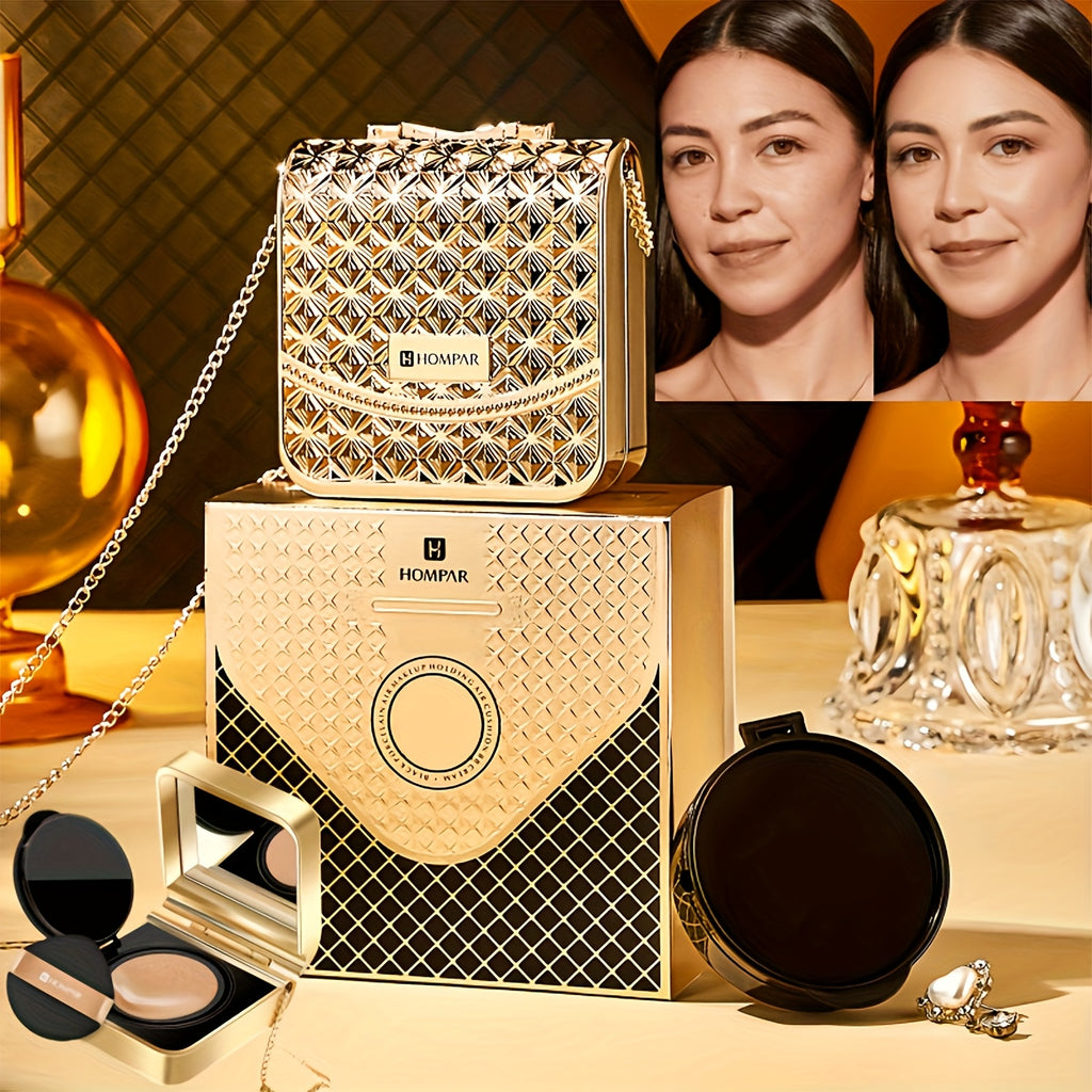 Mini Air Cushion Foundation Golden Bag– Long-Lasting BB Cream in Golden Purse Compact
