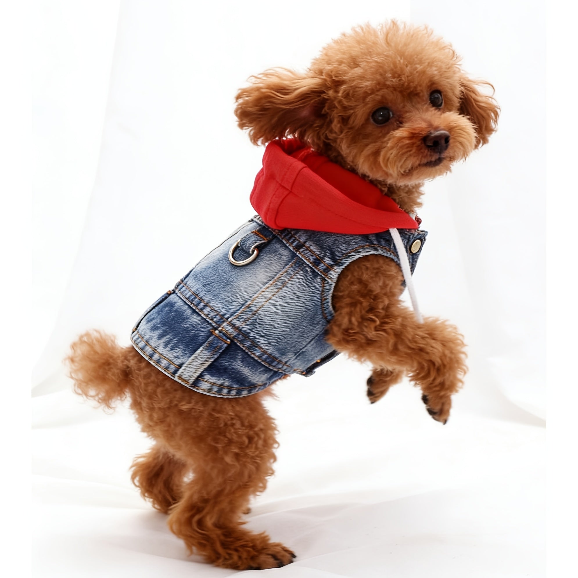 Mini Hooded Vest for Dogs & Cats – Faux Denim Button-Front Jacket