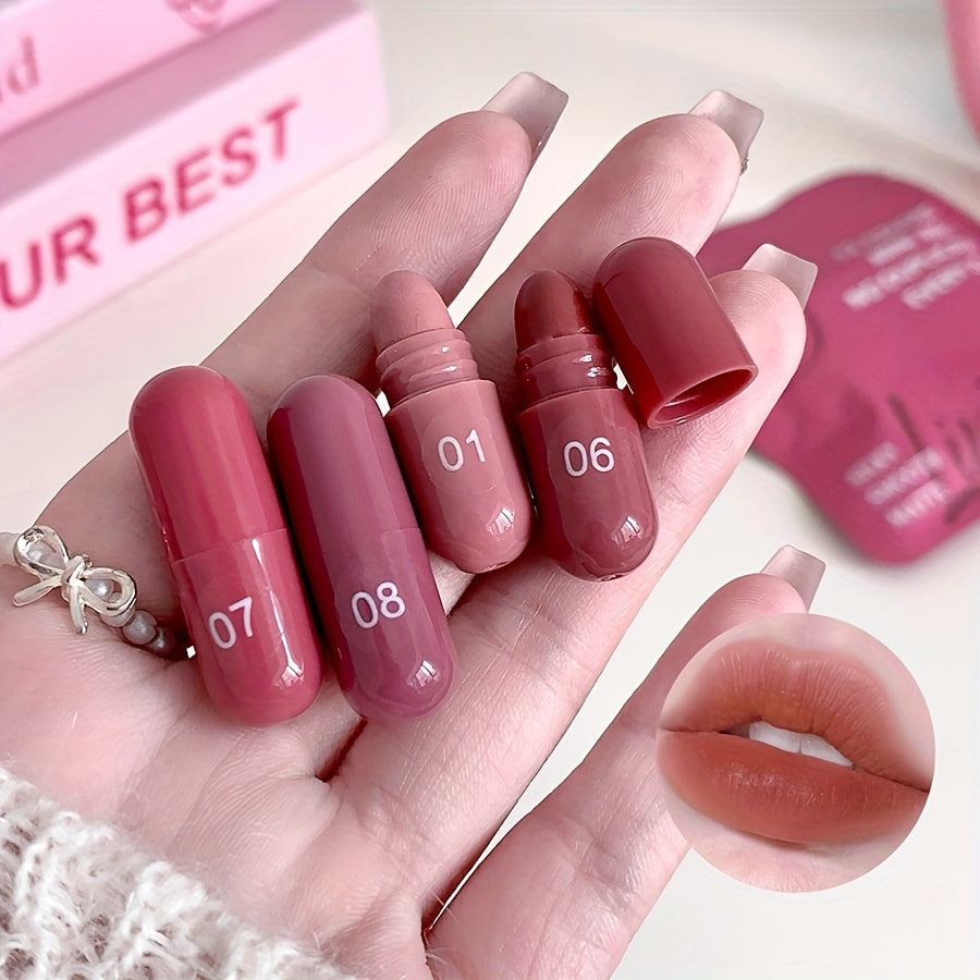 Mini Capsule Lipstick Set - 12 Soft Matte Colours in Pink, Red & Brown
