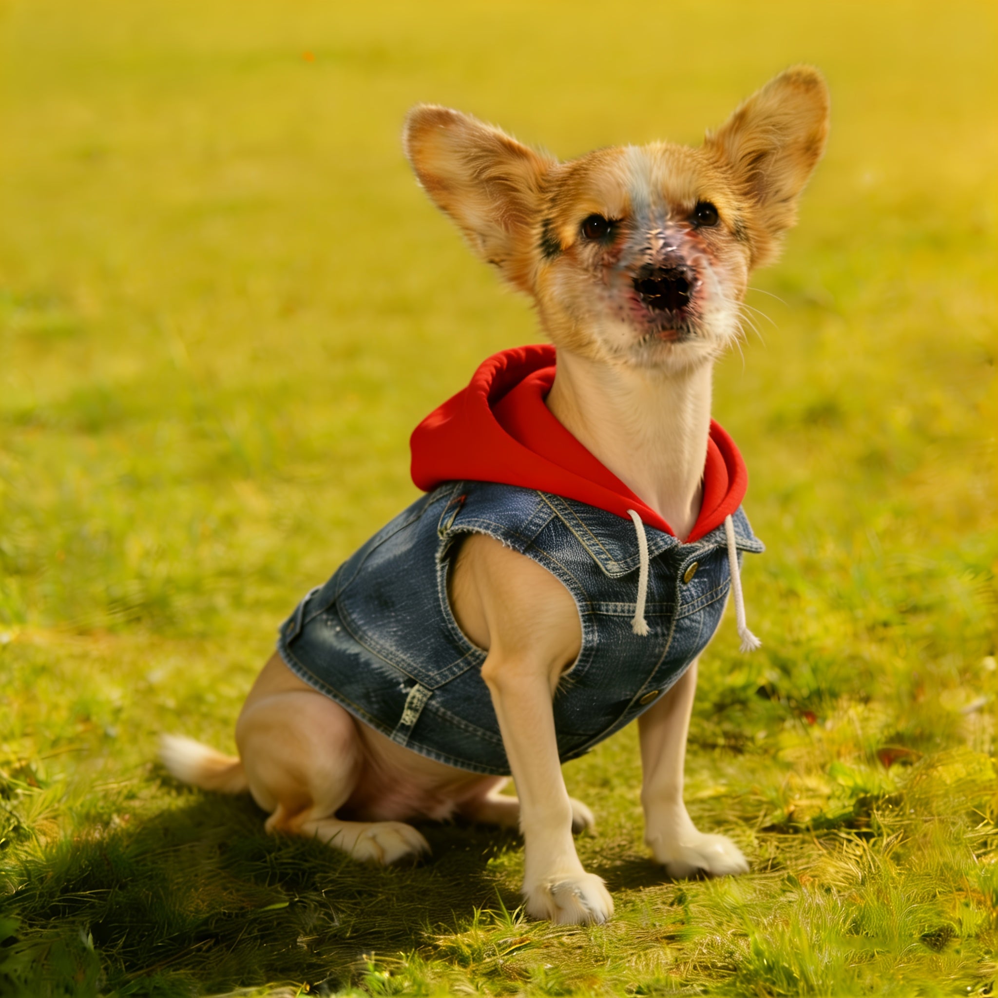 Mini Hooded Vest for Dogs & Cats – Faux Denim Button-Front Jacket