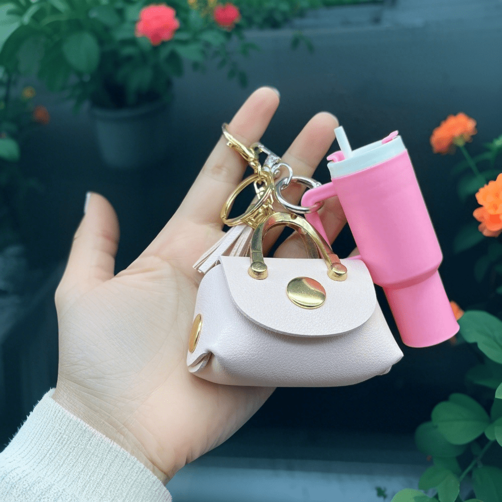 Mini Headphone Case Keychain – Cute Water Cup Charm for Keys & Bags