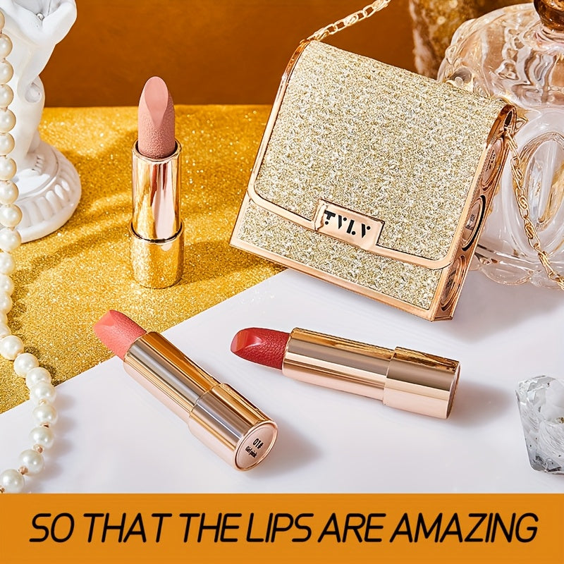 Mini Matte Velvet Lipstick Set – 3 Colors with Golden Chain Bag