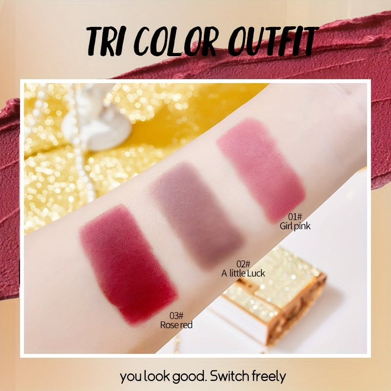 Mini Matte Velvet Lipstick Set – 3 Colors with Golden Chain Bag