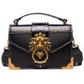 Mini Lion Head Crossbody Bag - Vintage PU Leather Shoulder Bag