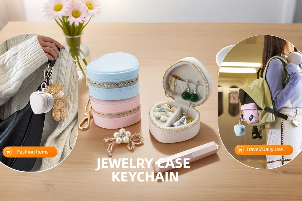 Heart‑Shaped Mini Jewellery Box Keychain – Luxury Portable PU Organizer for Rings & Earrings