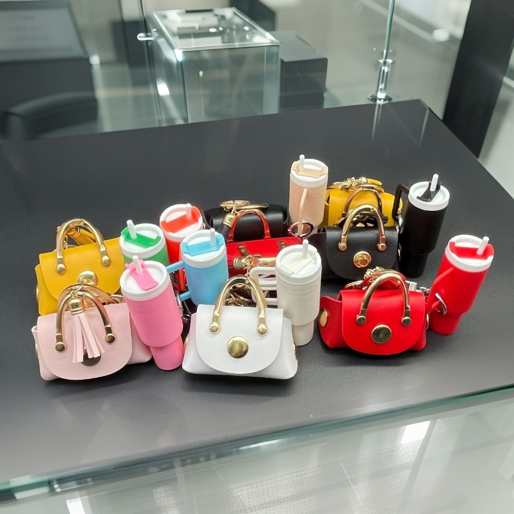 Mini Headphone Case Keychain – Cute Water Cup Charm for Keys & Bags