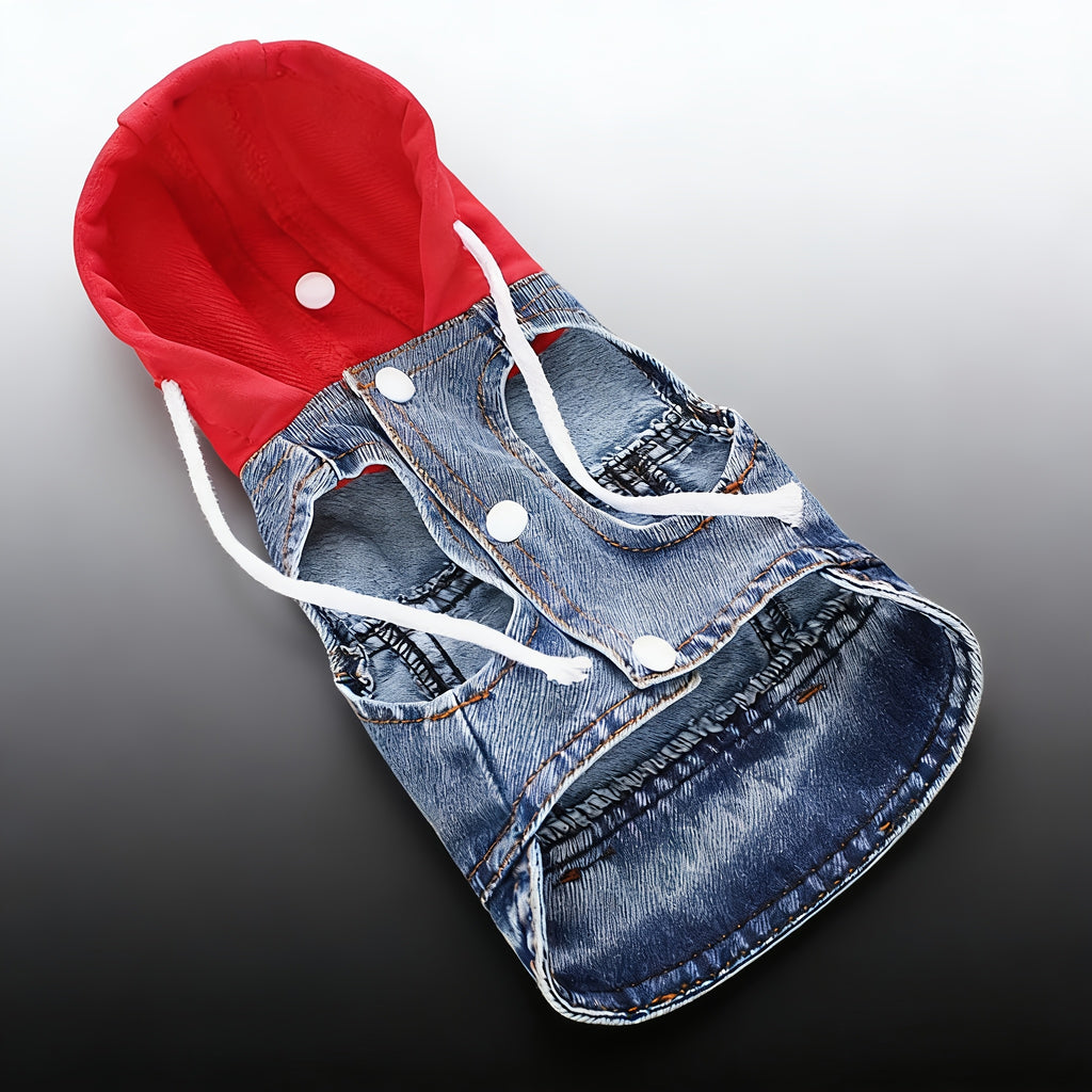 Mini Hooded Vest for Dogs & Cats – Faux Denim Button-Front Jacket