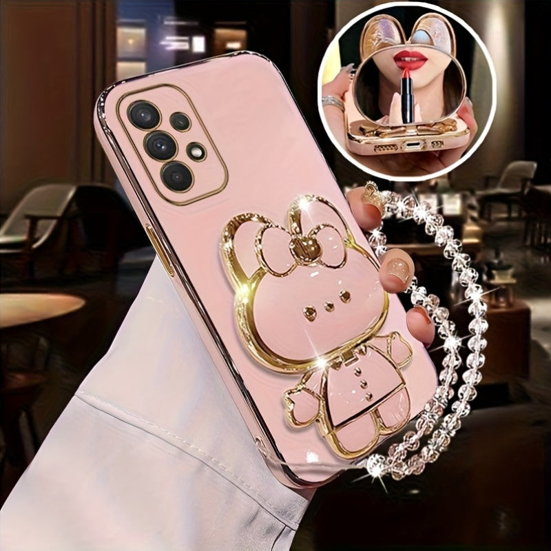 Rabbit Phone Holder with Makeup Mirror - Cute Desktop Stand for iPhone & Android