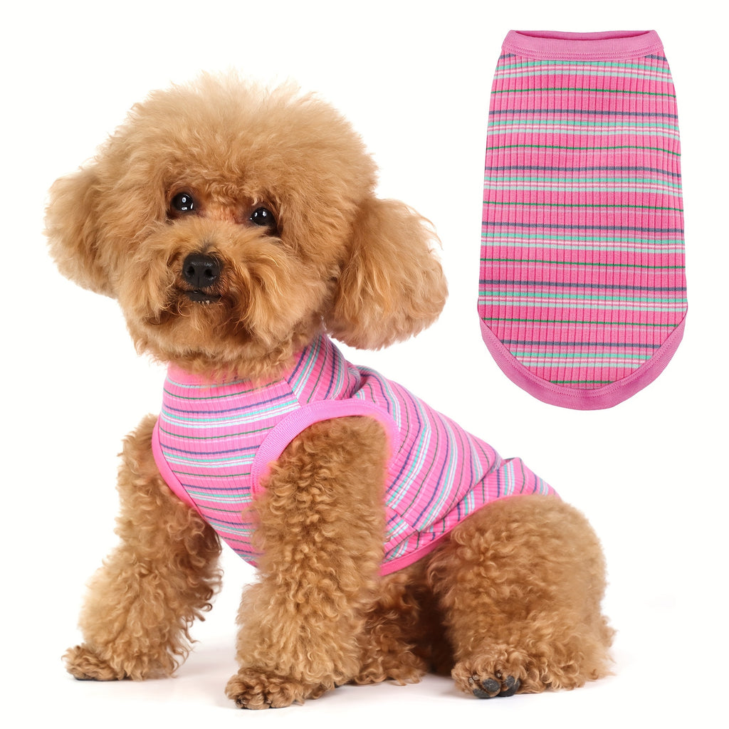 Mini Dog Vest - Soft Ribbed Pink Striped Tank Top for X Small Dogs to XXL