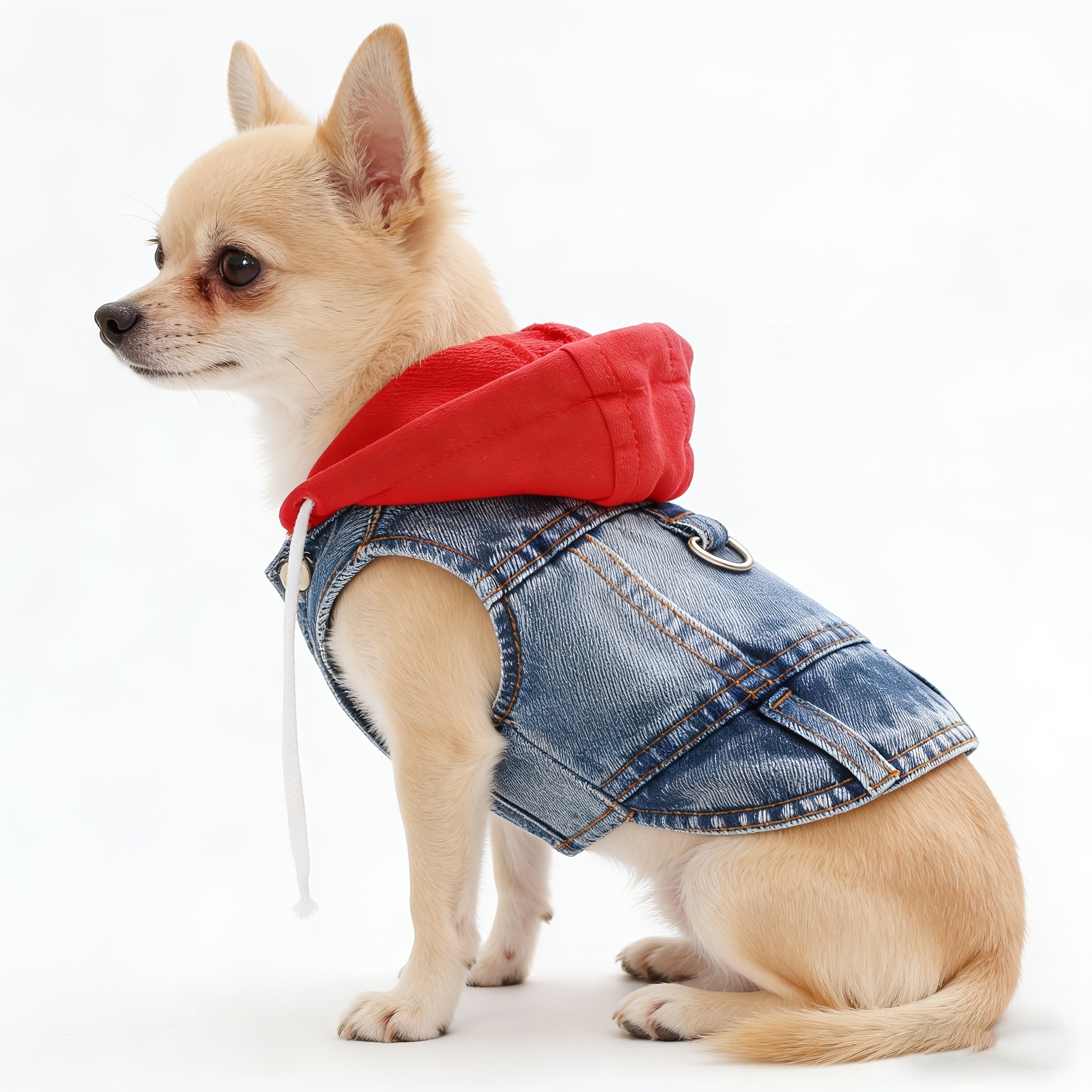 Mini Hooded Vest for Dogs & Cats – Faux Denim Button-Front Jacket