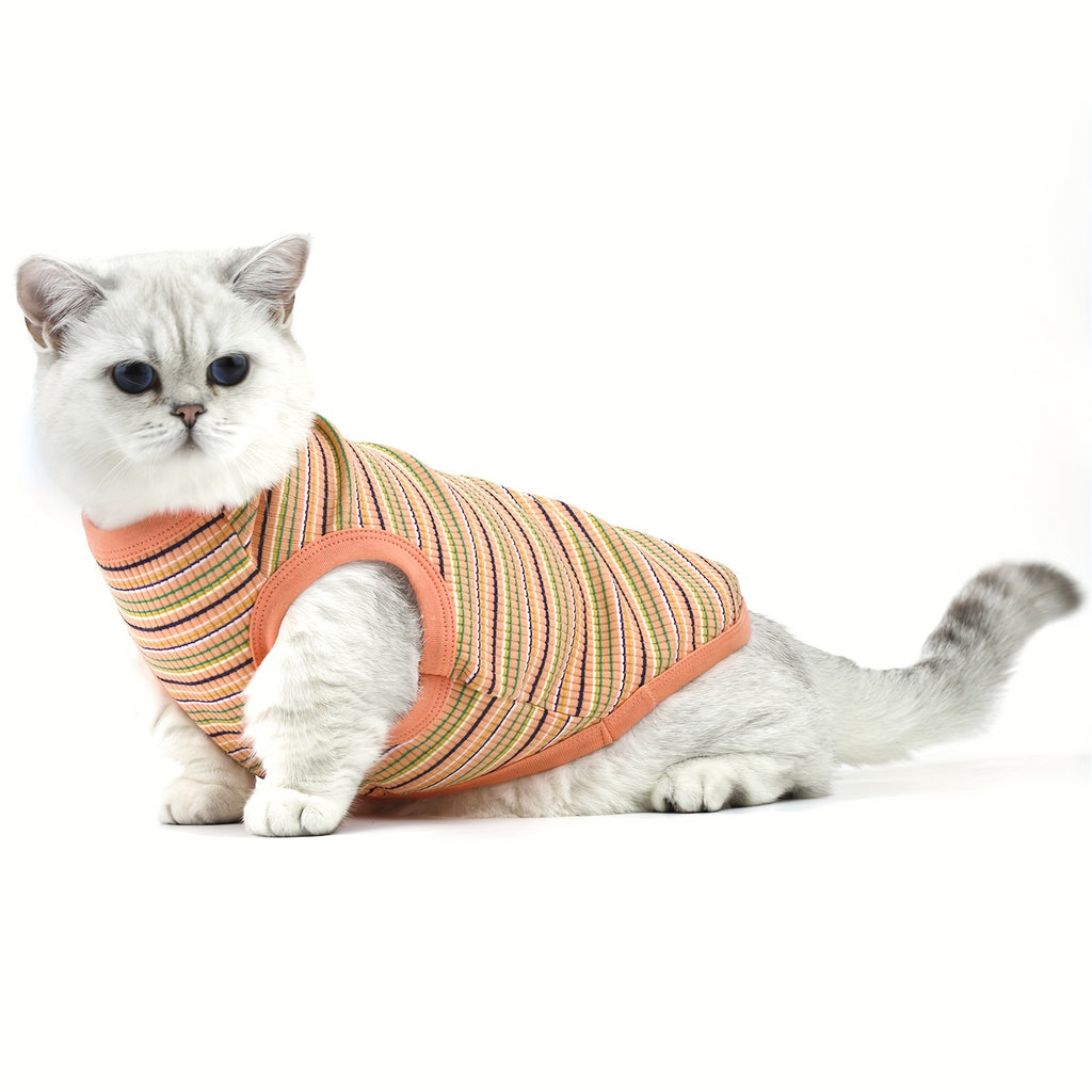 Mini Dog Vest - Soft Ribbed Pink Striped Tank Top for X Small Dogs to XXL