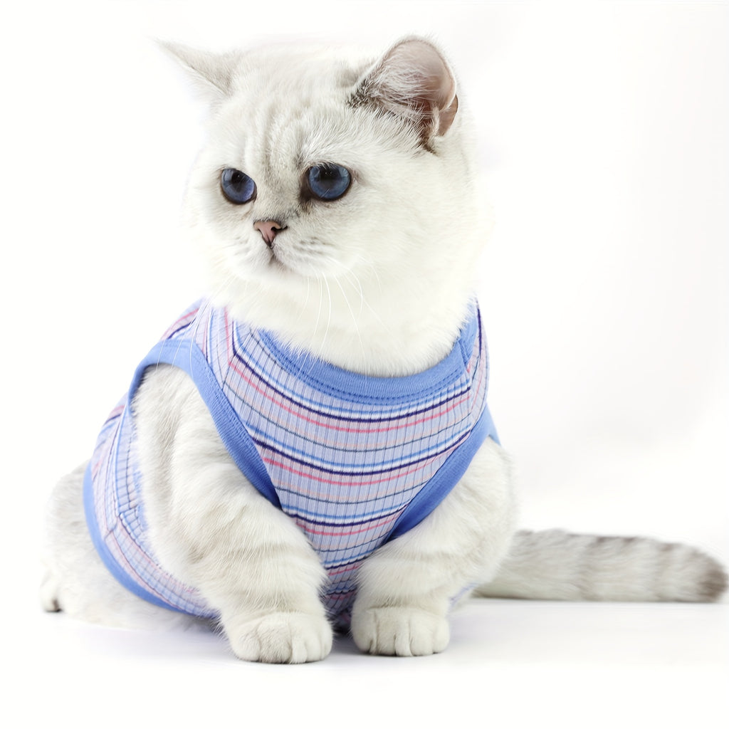 Mini Dog Vest - Soft Ribbed Pink Striped Tank Top for X Small Dogs to XXL