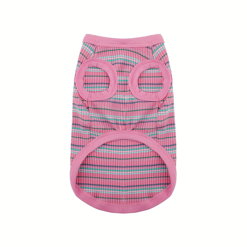Mini Dog Vest - Soft Ribbed Pink Striped Tank Top for X Small Dogs to XXL
