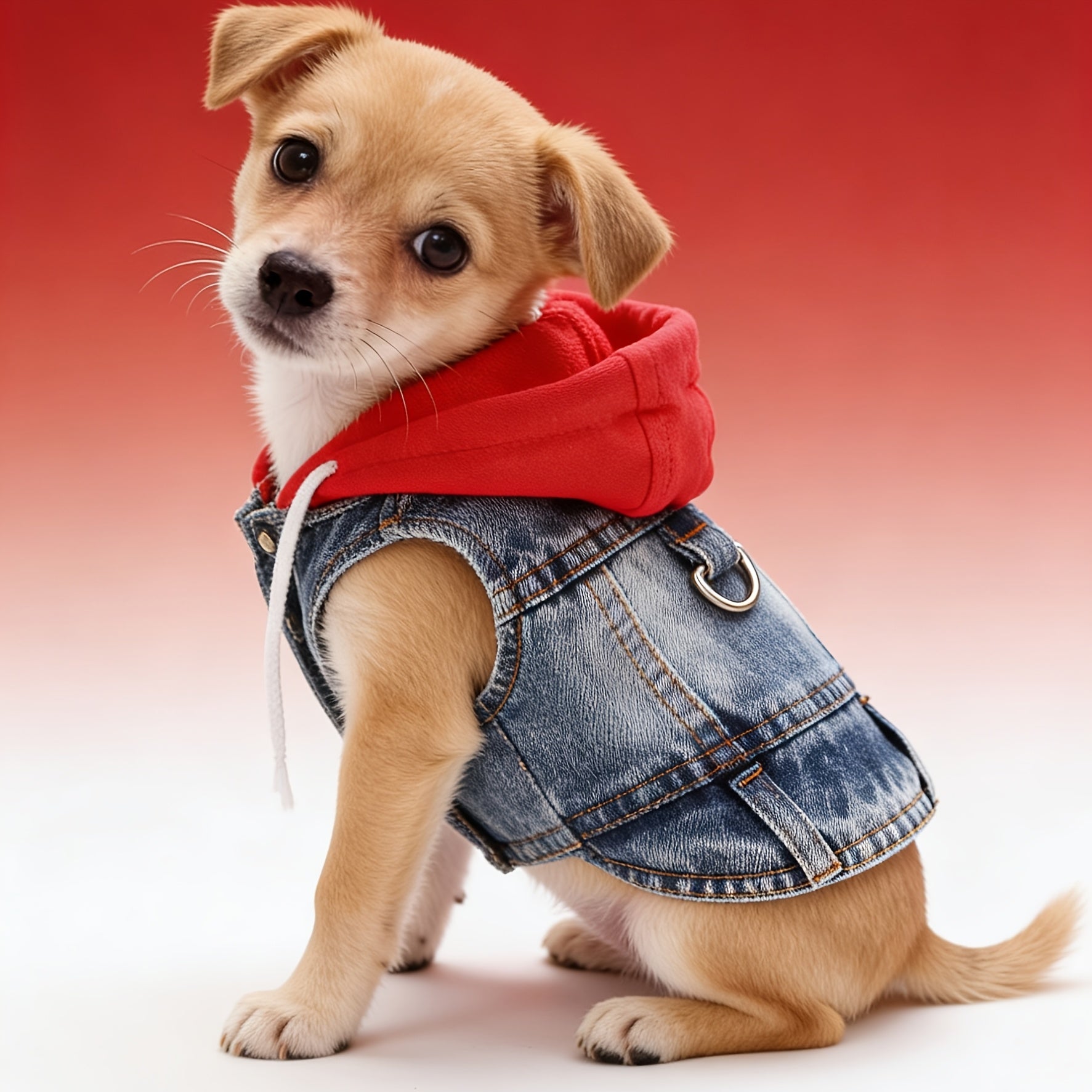 Mini Hooded Vest for Dogs & Cats – Faux Denim Button-Front Jacket