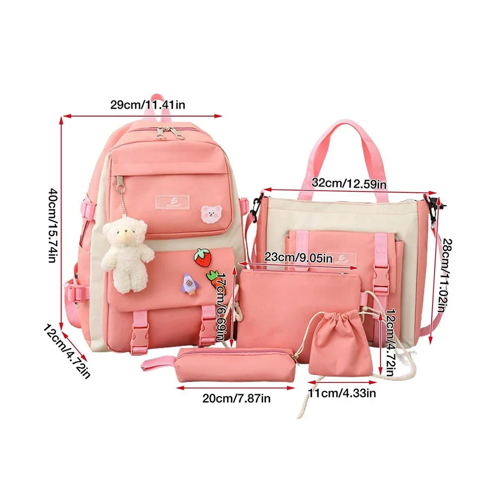 5‑in‑1 Kawaii Bag Set – Backpack, Tote, Medium Bag, Mini Pouch & Coloring Book