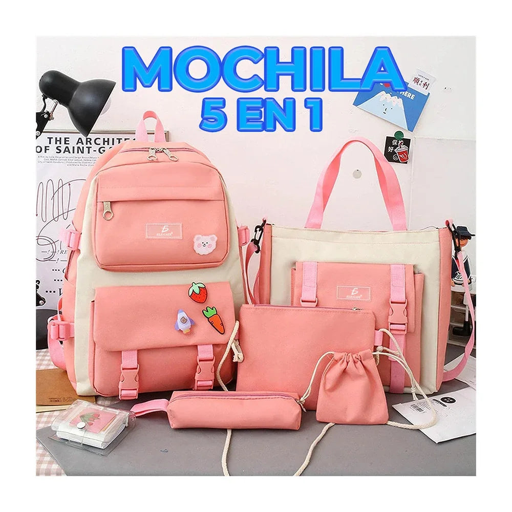 5‑in‑1 Kawaii Bag Set – Backpack, Tote, Medium Bag, Mini Pouch & Coloring Book