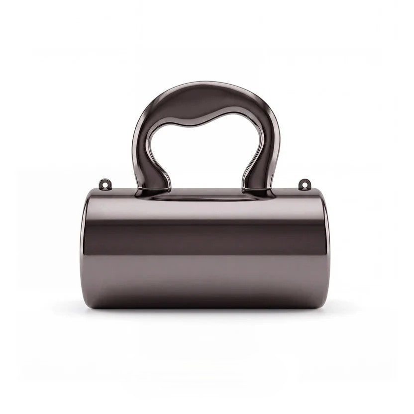 Mini acrylic cylindrical clutch in Black – evening bag with detachable handle and chain strap