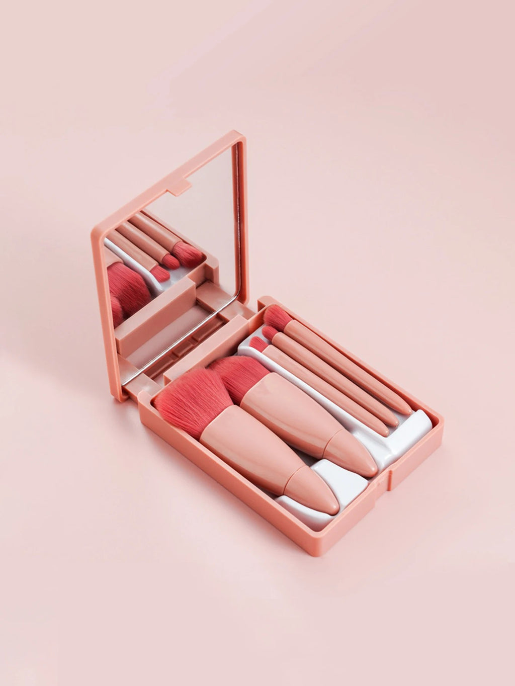 Mini Travel Makeup Brush Set – 5pcs Portable Kit with Mirror
