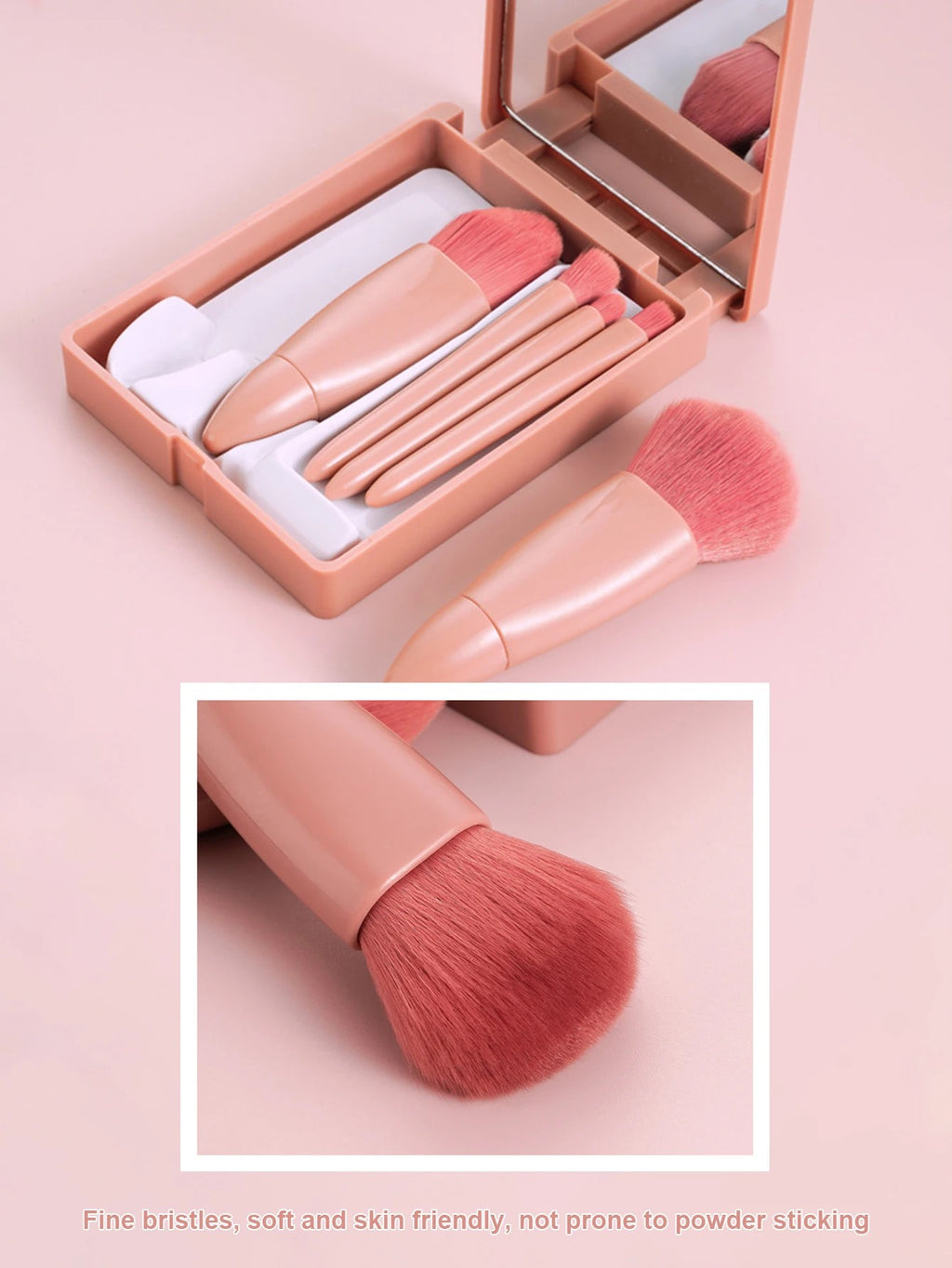Mini Travel Makeup Brush Set – 5pcs Portable Kit with Mirror