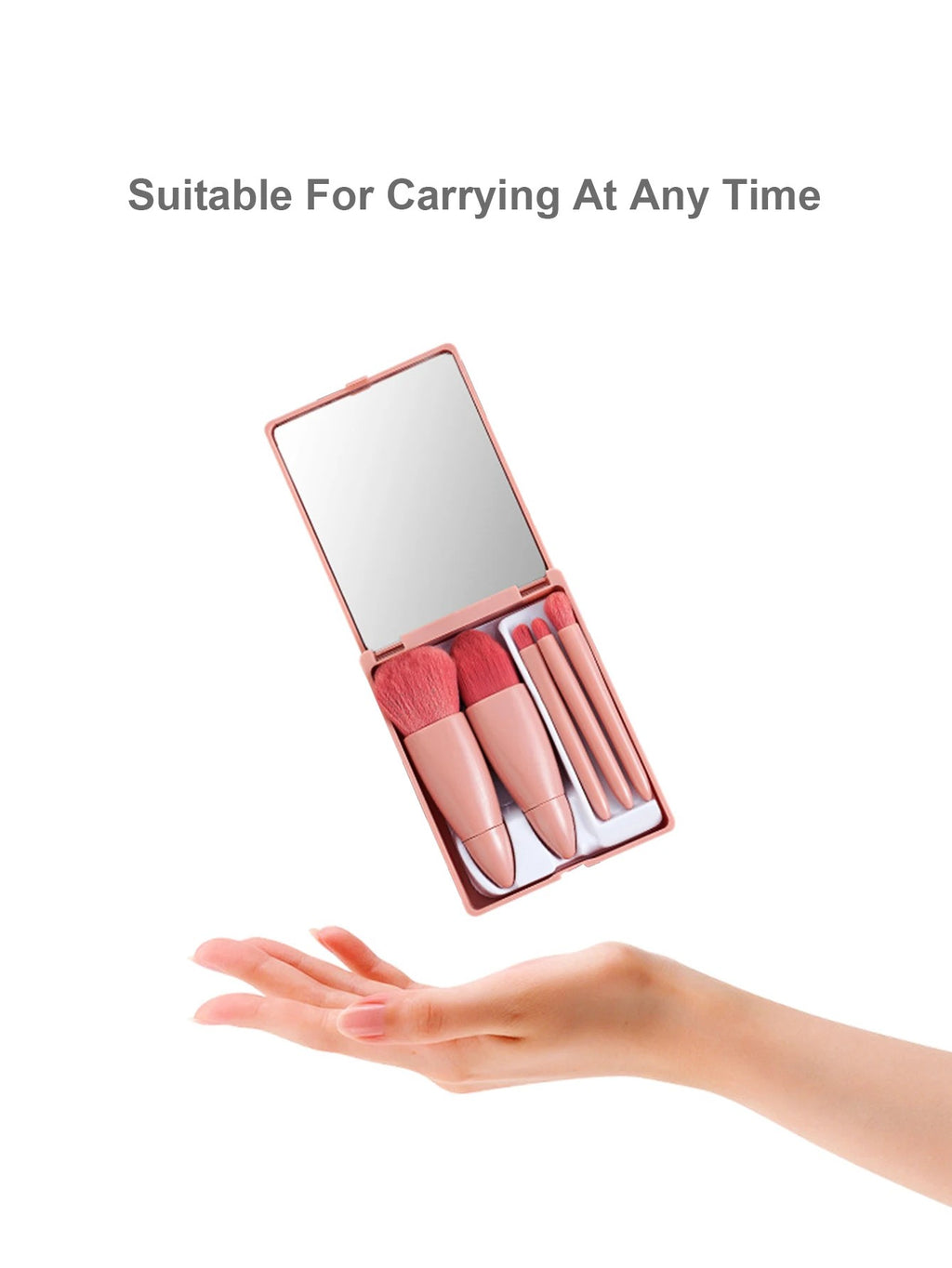 Mini Travel Makeup Brush Set – 5pcs Portable Kit with Mirror