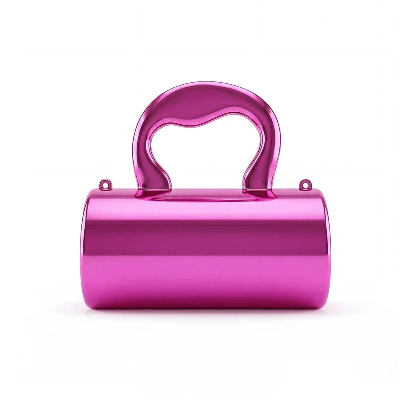 Mini acrylic cylindrical clutch in Pink – evening bag with detachable handle and chain strap