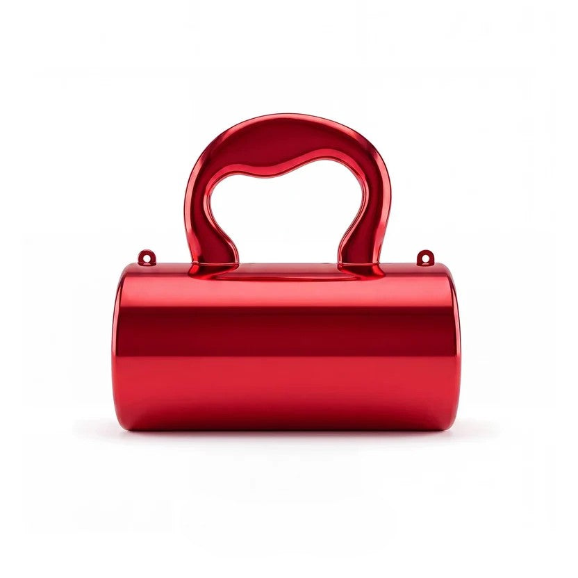 Mini acrylic cylindrical clutch in Red – evening bag with detachable handle and chain strap