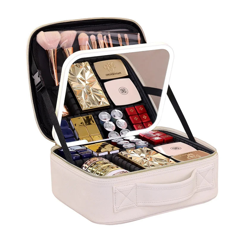 Premium LED Makeup Case with Mirror – Portable Lighted Cosmetic Travel Organizer