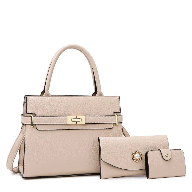 3‑Piece Premium Vegan Leather Bag Set – Shoulder Bag + Coin Purse + Card Holder
