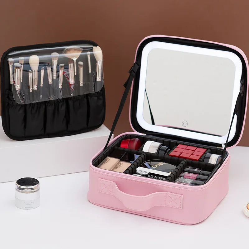 Premium LED Makeup Case with Mirror – Portable Lighted Cosmetic Travel Organizer