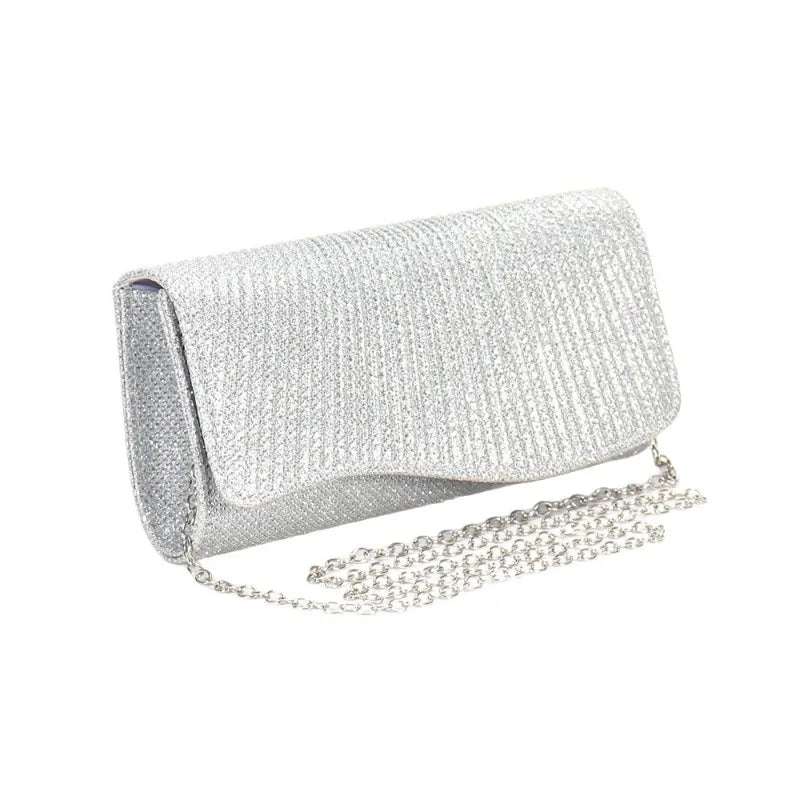 Glitter Fold Handbag – Shiny Envelope Evening Clutch with Chain