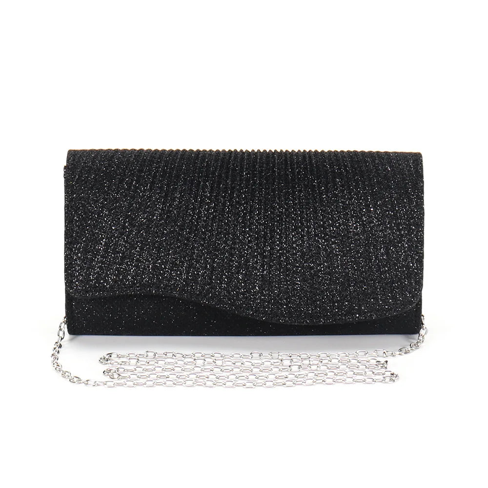 Glitter Fold Handbag – Shiny Envelope Evening Clutch with Chain