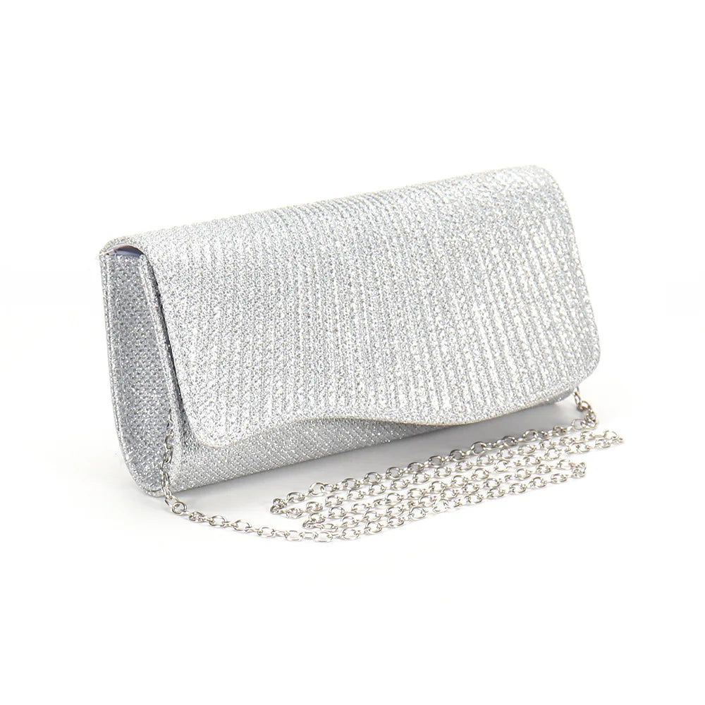 Glitter Fold Handbag – Shiny Envelope Evening Clutch with Chain