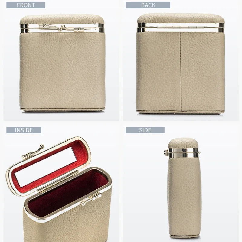 Mini Leather Makeup Case with Built‑In Mirror – Portable Lipstick & Cosmetic Storage