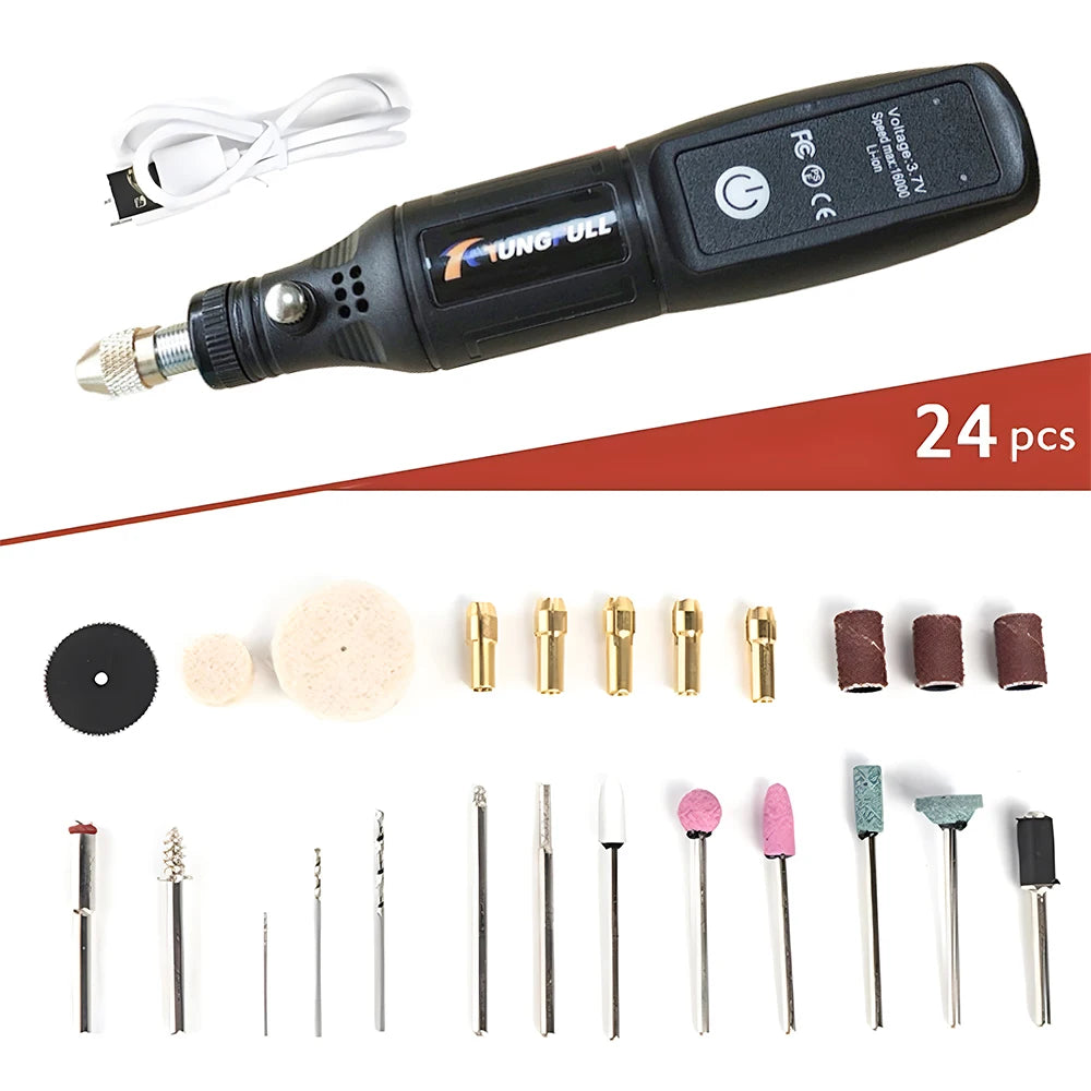 Mini Electric Drill – USB Wireless Handheld Rotary Tool for Wood, Jewellery, Metal, Glass & Nails