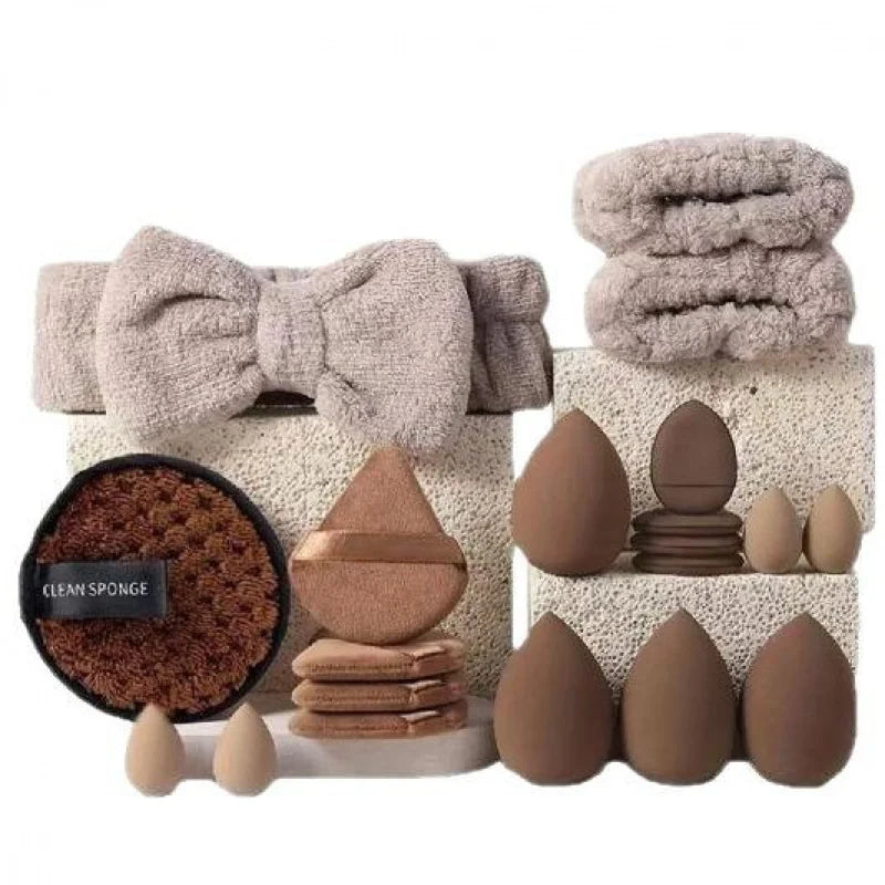 40‑Piece Beauty Makeup Tool Combo Set – Face Wash, Puffs, Brushes & Triangle Powder Puff Kit