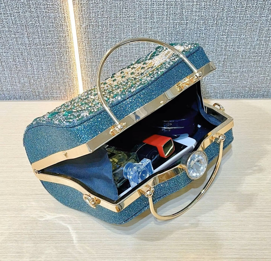 Peacock Rhinestone Evening Bag – Luxury Glam Shoulder & Crossbody Purse for Parties, Banquets & Special Events