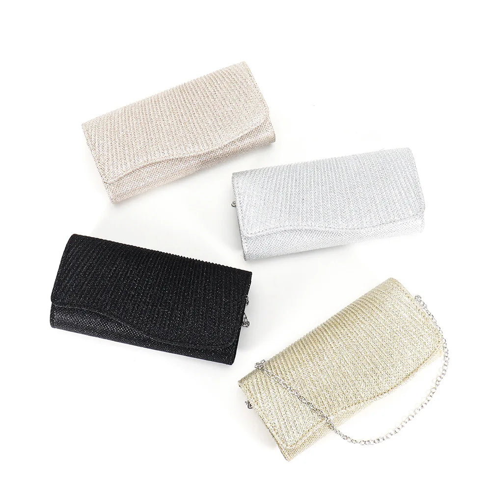 Glitter Fold Handbag – Shiny Envelope Evening Clutch with Chain