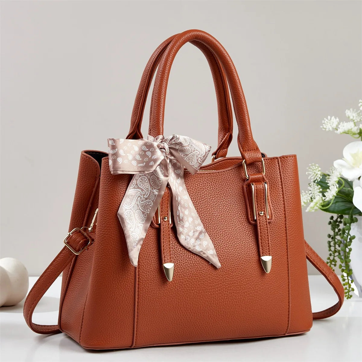 Women’s Soft Shoulder Modern Bag 2026 – Square Design, Scarf Tie Detail 6 Colours