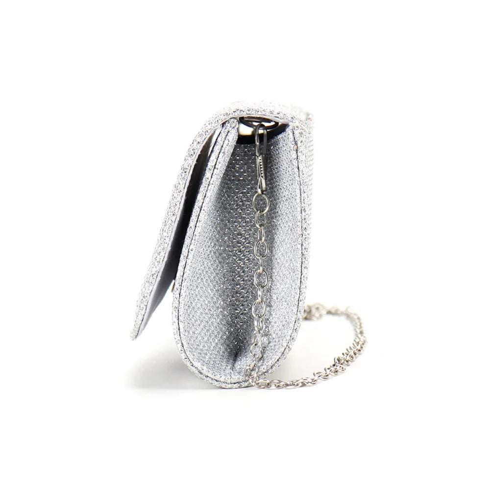 Glitter Fold Handbag – Shiny Envelope Evening Clutch with Chain