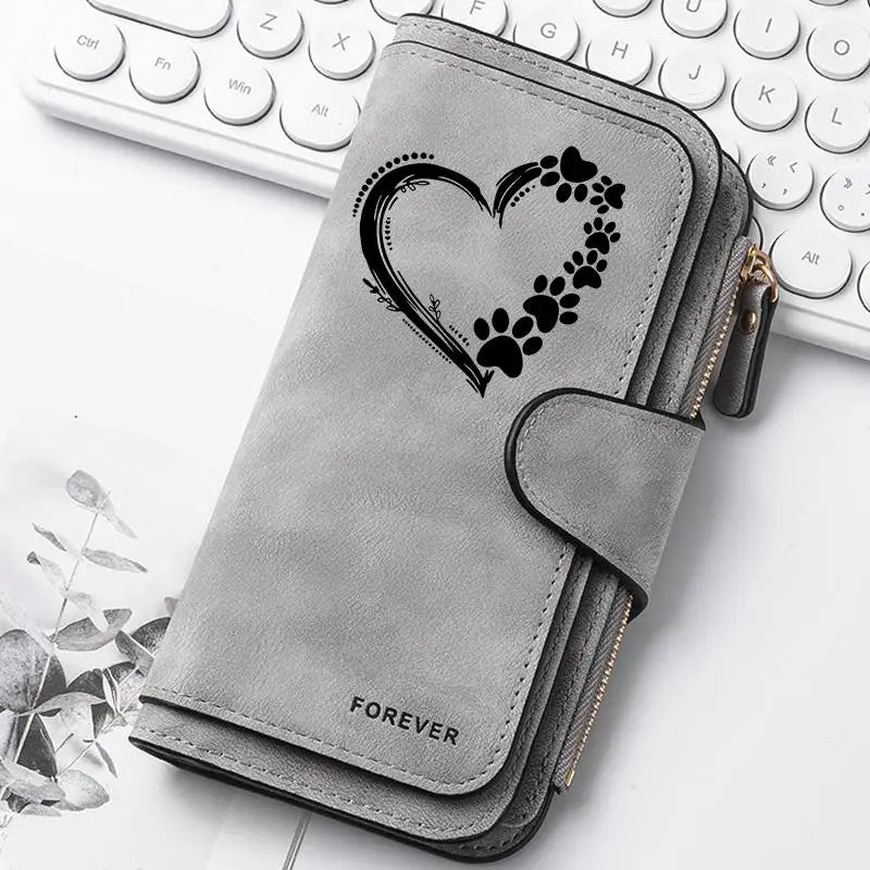 Heart‑Shaped Paw & Butterfly Wallet – Cute Card & Coin Purse
