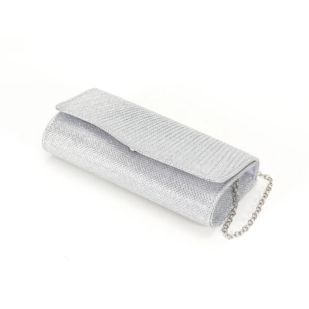Glitter Fold Handbag – Shiny Envelope Evening Clutch with Chain