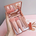 5Pcs Portable Mini Makeup Brush Set With Mirror Foldable Travel Cosmetic Brush Kit for Daily Makeup & Travel Use