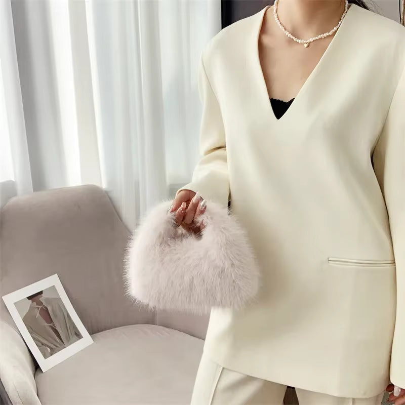 Luxury Faux Fur Shoulder Bag – Soft Plush Women’s Evening Clutch & Fluffy Crossbody Tote