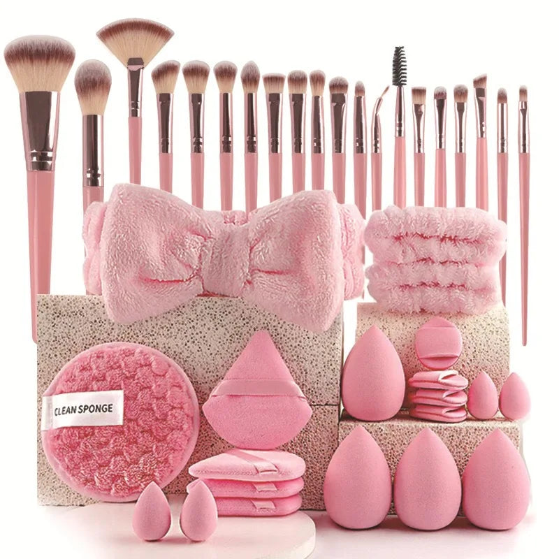 40‑Piece Beauty Makeup Tool Combo Set – Face Wash, Puffs, Brushes & Triangle Powder Puff Kit