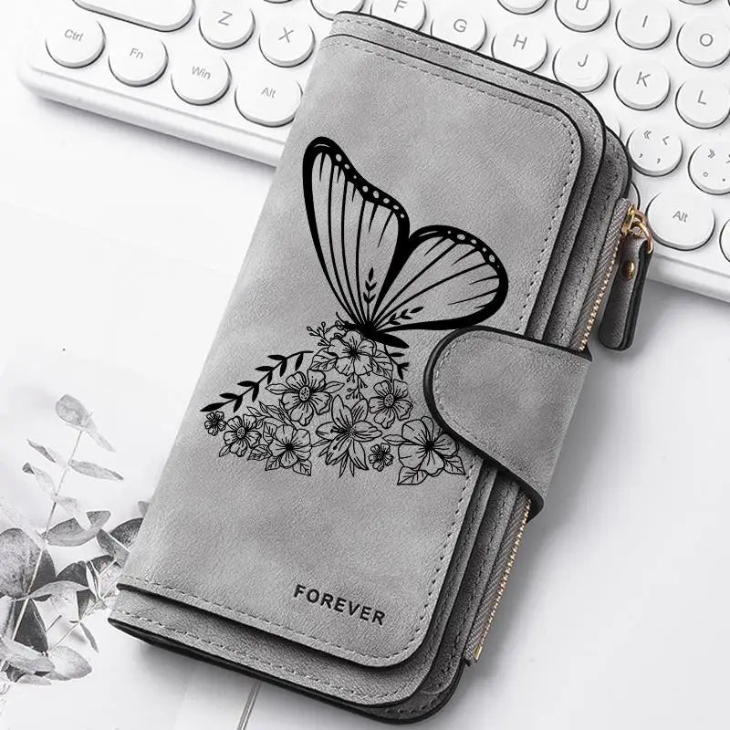 Heart‑Shaped Paw & Butterfly Wallet – Cute Card & Coin Purse