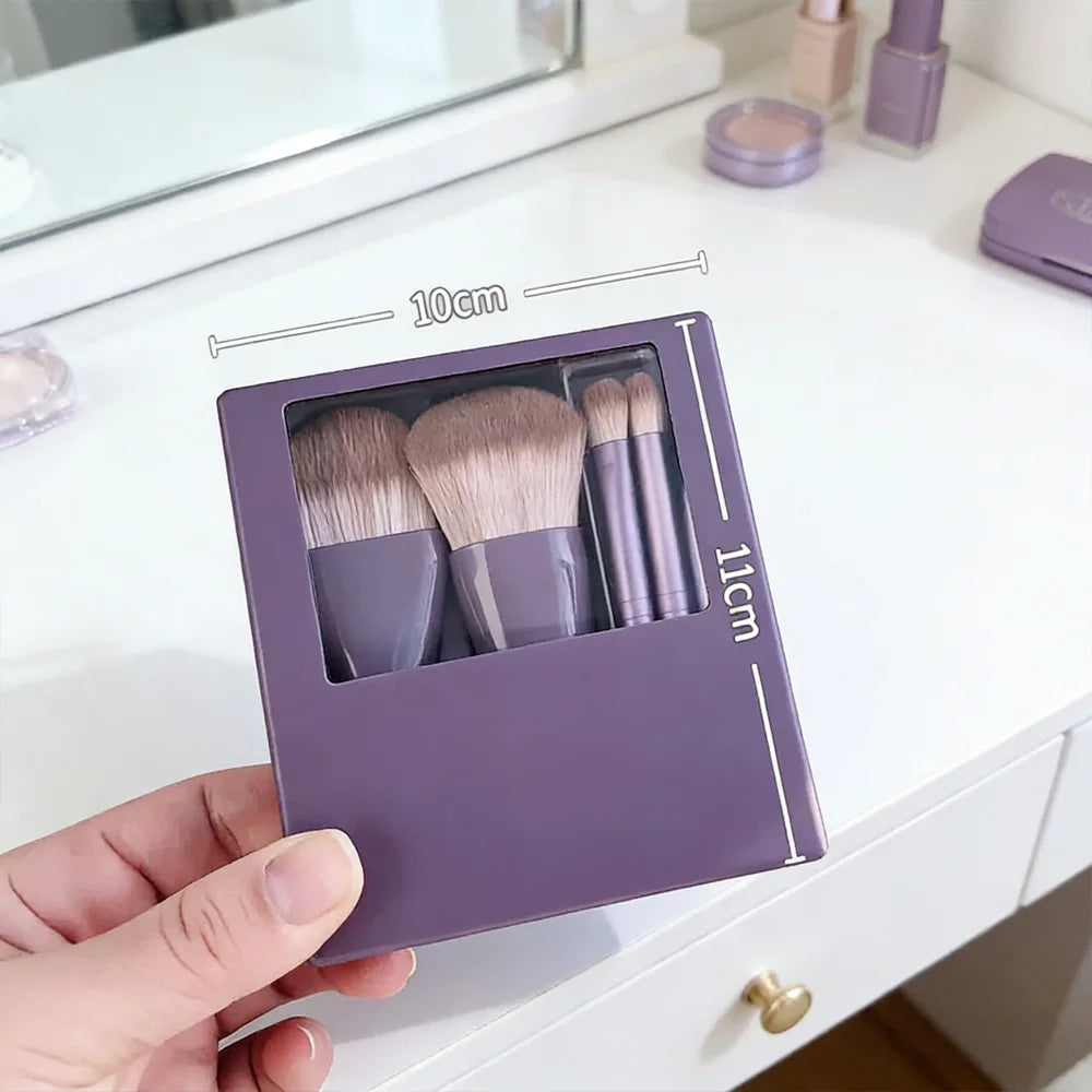 Mini Makeup Brush Set – 5-in-1 with Mirror Travel Kit