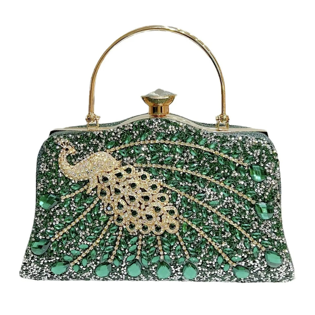 Peacock Rhinestone Evening Bag – Luxury Glam Shoulder & Crossbody Purse for Parties, Banquets & Special Events